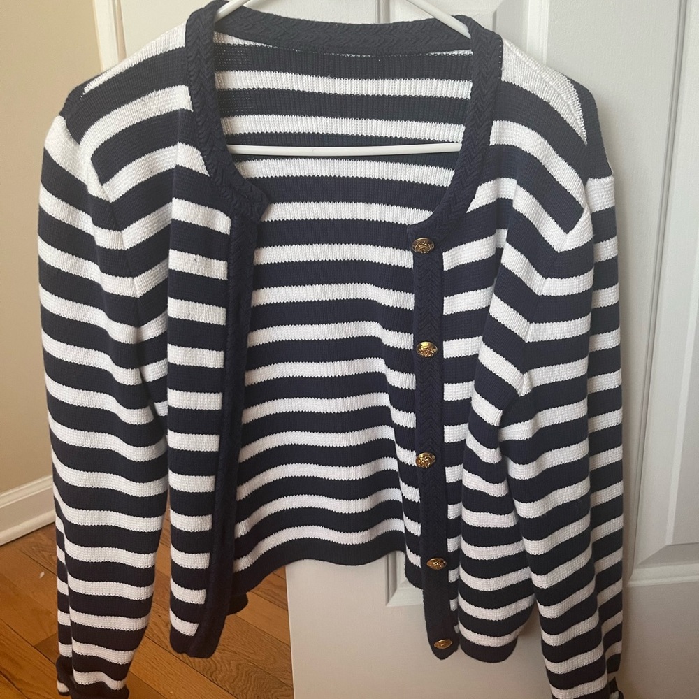 J Crew Striped Dark blue  and White Women's cardigan